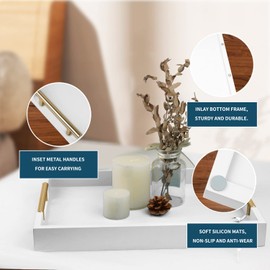 NELONY Wooden Decorative Coffee Table Tray, 16" Serving Tray with Handles, Matte Finish Decorative Tray, Ottoman Tray for Living Room, Perfume, Vanity Dresser Organizer (Ivory White)