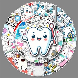 50 Pcs Tooth Stickers Vinyl Waterproof Cute Dental Sticker for Laptop Water Bottle Skateboard Luggage Scrapbook Bumper Car Bike Guitar Notebook,Funny Cartoon Tooth Fairy Sticker for Adults Teens