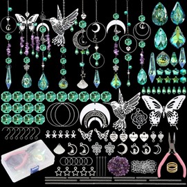 ASTNIC 380PCS Crystal Suncatchers Making Kits,DIy Sun Catchers Making Supplies Kit Silver Butterfly Hummingbird Hanging Prism Ornament Crystal Ball Rainbow Maker for Window Home Garden Christmas Decor