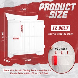 Vicenpal Taekwondo Belt Display 12 Belts Acrylic Karate Belt Display Rack with Trophy Medal Rack, Clear Taekwondo Martial Arts Belts Holder with Stickers
