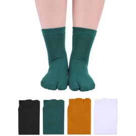Syhood 4 Pairs Flip Flop Socks Tabi Split Toe Socks for Men Women Supplies(Black, White, Green, Yellow)