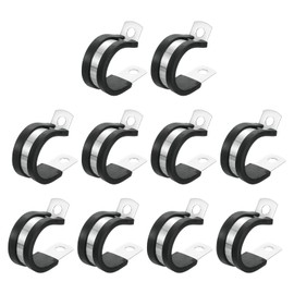 sourcing map 1"(24mm) Cable Clamp, 304 Stainless Steel Rubber Cushioned Insulated Clamp R Shape Metal Clamp Tube Holder for Pipe Hose Wire Cord Installation 10Pcs