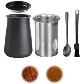 kasanidika コーヒーふるい （4点セット）粉ふるい ステンレス 粉ふり缶 蓋付き 附帯ブライズと勺 フィルター コーヒー用品 ココア チョコレート コショウ パウダー 粉ふり ボトル カップ 滑り止め 耐久性 均一な抽出 (ブラック)