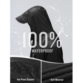 Hooded Rain Poncho Waterproof Raincoat Jacket for Men Women Adults(black)