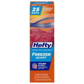 Hefty Press to Close Plastic Freezer Bags, Quart Size, 25 Count