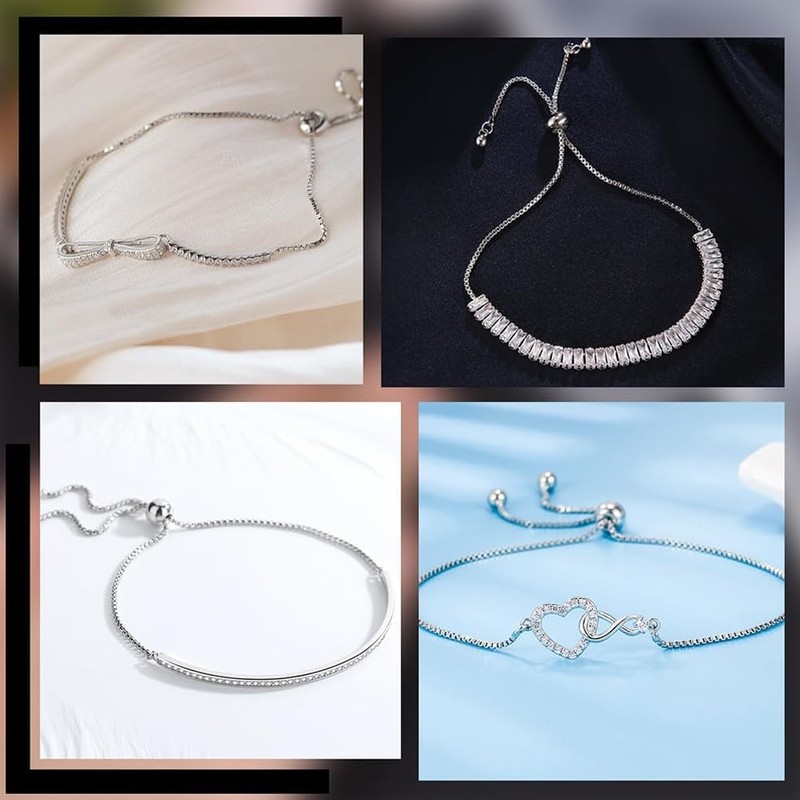 Beebeecraft 1 Box 2Pcs Sterling Silver Slider Chain Bracelet for
