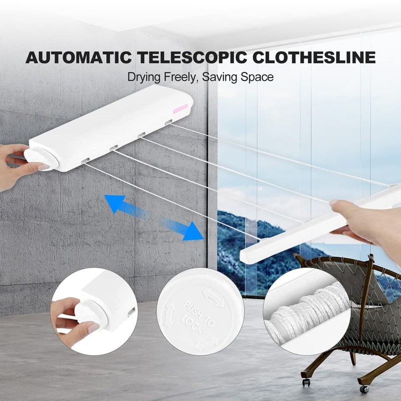 Hapivida Retractable Clothesline Telescopic Indoor Outdoor Wall Mounted Clothes Dryer