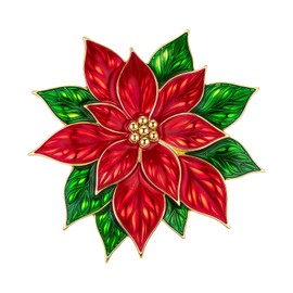 Christmas Poinsettia Pins and Brooches for Women, Large Enamel Flower Pins with Green Leaves, Holiday Brooch, Xmas Gifts/Stocking Stuffers/Party Favors/Scarf Decor, FLB01D