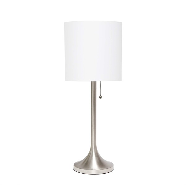 Simple Designs LT1076-BNW Tapered Fabric Drum Shade Table Lamp, Brushed Nickel/White 8 x 8 x 21