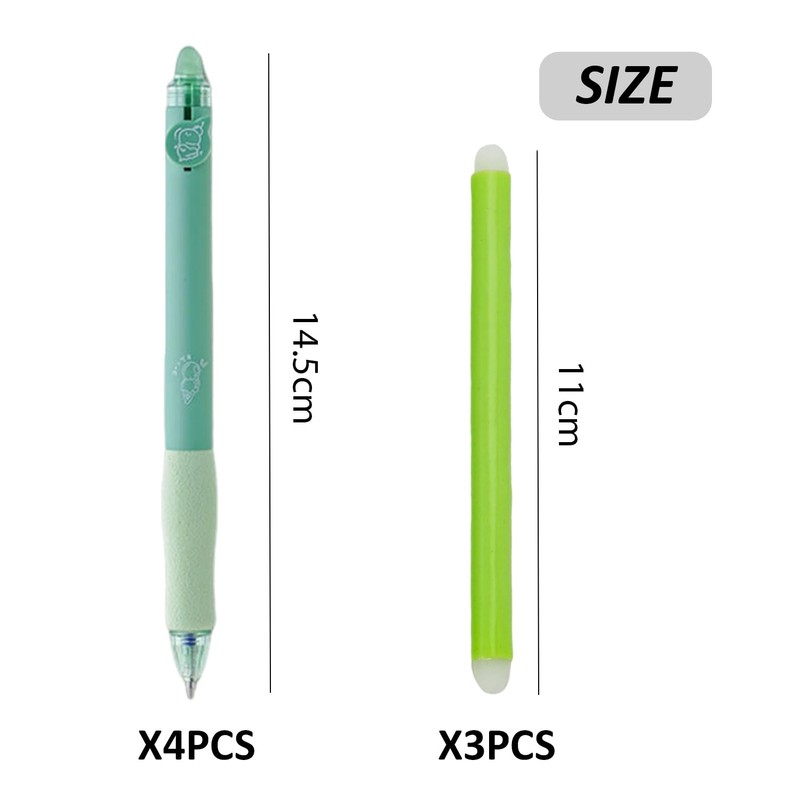 4 Student Ballpoint Pens, 3 Rubber Pens, Blue Gel Pen,