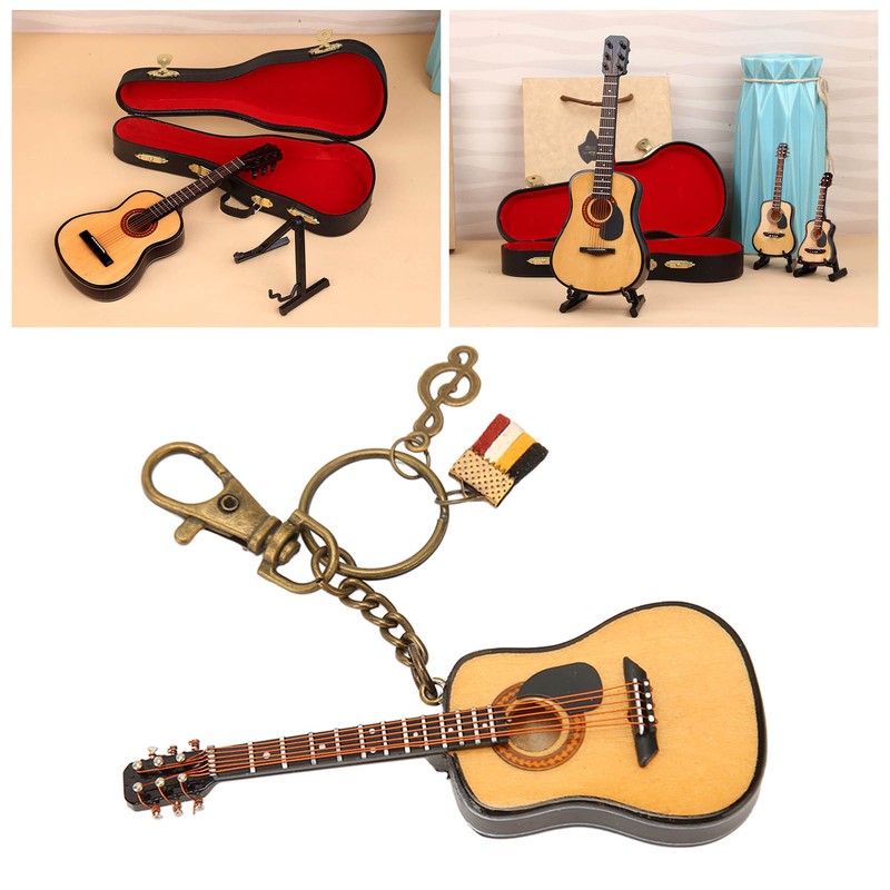 Mini Guitar Model Keychain Function Smoothing Wood Rich Details Miniature
