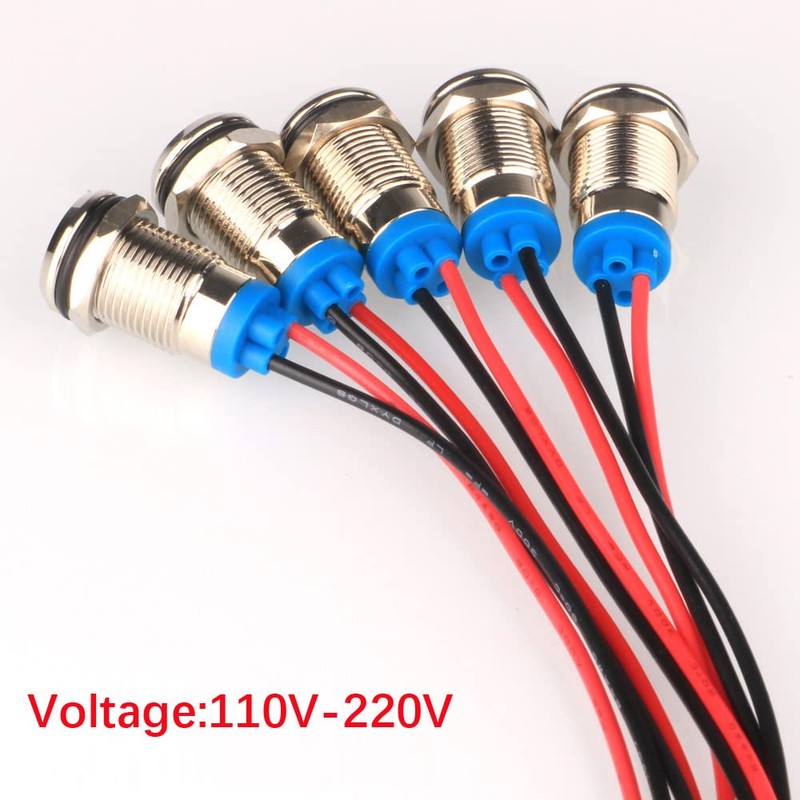 Gebildet 5Pcs 10mm 110V-220VAC LED Metal Indicator Light Waterproof Signal