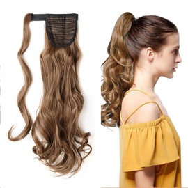 Silk-co 24" Ponytail Hair Extension Clip in/on Ponytail Curly Synthetic Wrap Around Extension Hairpiece for Women(Medium Brown)