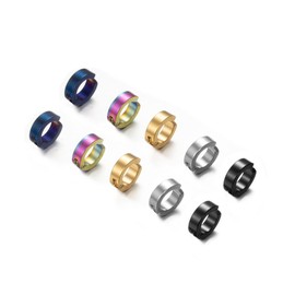 ALRNBY 5Pairs Clip On Earrings for Women Men Non Tarnish Trendy Stainless Steel Gold Silver Black Small Hoop Earrings Non Piercing Fake Earrings Set Lightweight Jewelry Gift