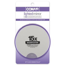 Conair 15x Magnification Lighted Suction Cup Mirror, Colors May Vary (Pack of 2)