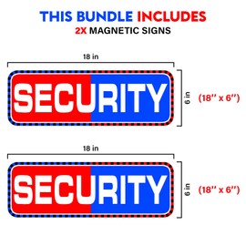 (2 Pack) Professional (Original) Security Sign Magnetic for Vehicles Trucks, SUV and Cars, Patrol Security 18"×6" (Red)(Blue)(Black)(White) Refletive, Reusable.