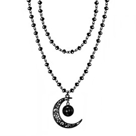 IUHOGE Gothic Moon Necklace Black Moon Pendant Layered Moon Choker Halloween Moon Jewelry for Women (Hollow out moon)