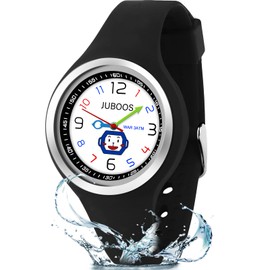 Juboos Kids Analog Watch for Boys Girls 30M Waterproof Watch Kid's Silicone Wirst Watch Easy to Read for Ages 4-15 Kids, Removable Dial（Black）