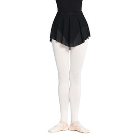 RuiBalletto Girls Women Mesh Dance Skirt with Side Split, Stretchy Pull On Ballet Skirts for Ballerina Black