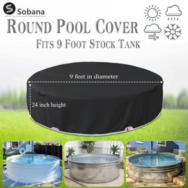 Sobana 9 Ft Steel Round Stock Tank Pool Cover - Upgraded to Full Coverage, Wire Rope & Winch Design Increase Stability - Black