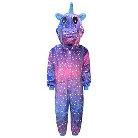 Kids Unicorn Onesie Girls Comfy Pyjamas Boys Soft Sleepsuit Gifts for Children Animal Jumpsuit Dress Up Costume (4-5 Years, Unicorn - Purple Pink Stars)