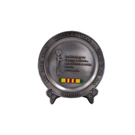 Trendy Zone 21 Vietnam War Collectable Pewter Plate with Brushed Nickel finish with Vietnam War Veteran logo imprinted Decorative with Display Stand Decoration Household Plates| 5.5 x 5.5 x 0.25