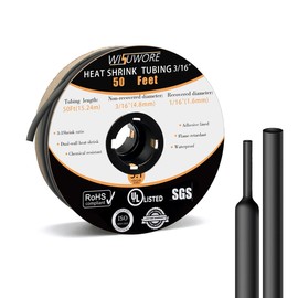 wisuwore Heat Shrink Tubing, 3:1 Ratio Adhesive Lined Marine Grade Shrink Wrap Tubing,Industrial Heat Shrink Tube Electrical 3/16 inchs Black,50 Feet Roll