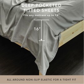 Bamboo Bay 7 Piece Split King Sheets Sets For Adjustable Bed - 100% Viscose Made From Bamboo - Ultra Soft Cooling Sheets For Hot Sleepers - Split King Sheet Set Fits Up to 16" Deep Pocket - Light Grey