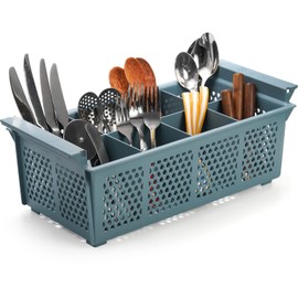 Nicunom Utensil Caddy Silverware Holder with 8 Slots, Kitchen Cutlery Organizer for Spoon, Napkin, Fork, Knives, Cups - Flatware Rack Condiment Caddy for Camping RV BBQ Picnic Party