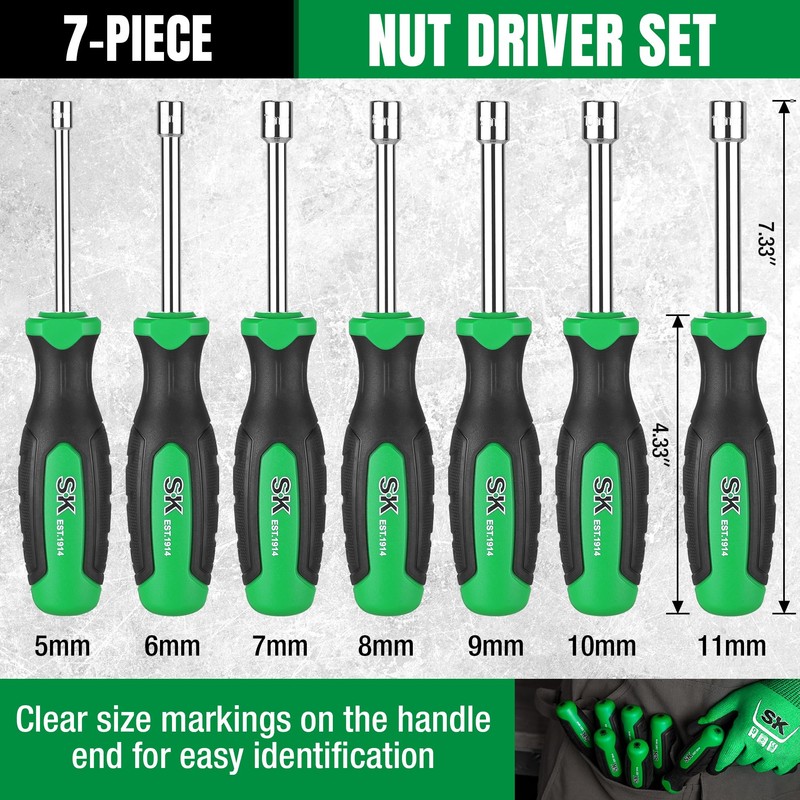 SK 7-Piece Metric Nut Driver Set, 5, 6, 7, 8,