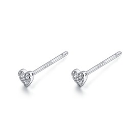 Silver 925 Earrings, Heart, 0.1 inch (3 mm), Small, Small, 18K Coating, 18K Gold, Hypoallergenic, Sterling Silver, Cubic Zirconia