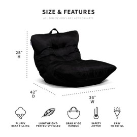 Big Joe Roma Bean Bag Chair, Black Smartmax, Durable Polyester Nylon Blend, 3 feet