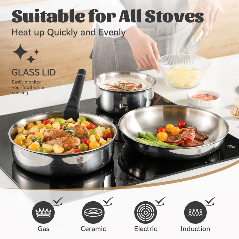 ROYDX16 PCS Pots and Pans Set,18/10 Stainless Steel Cookware Set