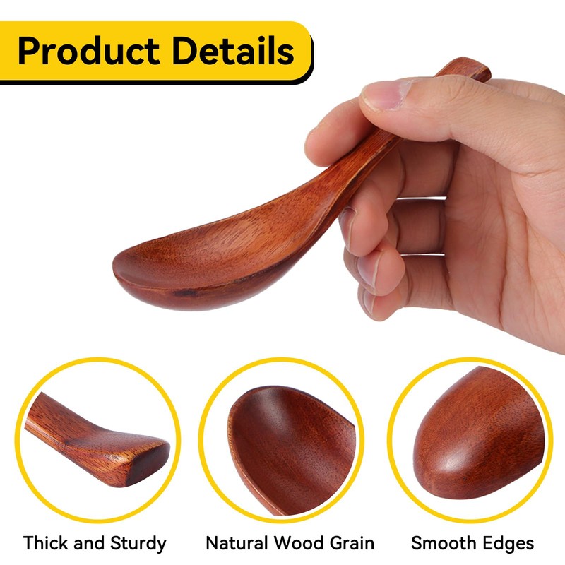 Wooden Soup Spoon 2pcs, Japanese Ramen Soup Spoons 6.1 inches