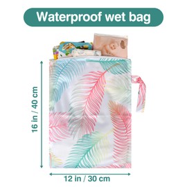 eaxin Waterproof Wet bag for Baby,Travel,Swim Suit,Cloth Diapers,Pump Parts,Pool,Beach,Gym Clothes,Toiletry,Hook to Stroller,Daycare,Zipper Reusable Wetdry Packing Pouch-Jungle Palm Leaf Favors