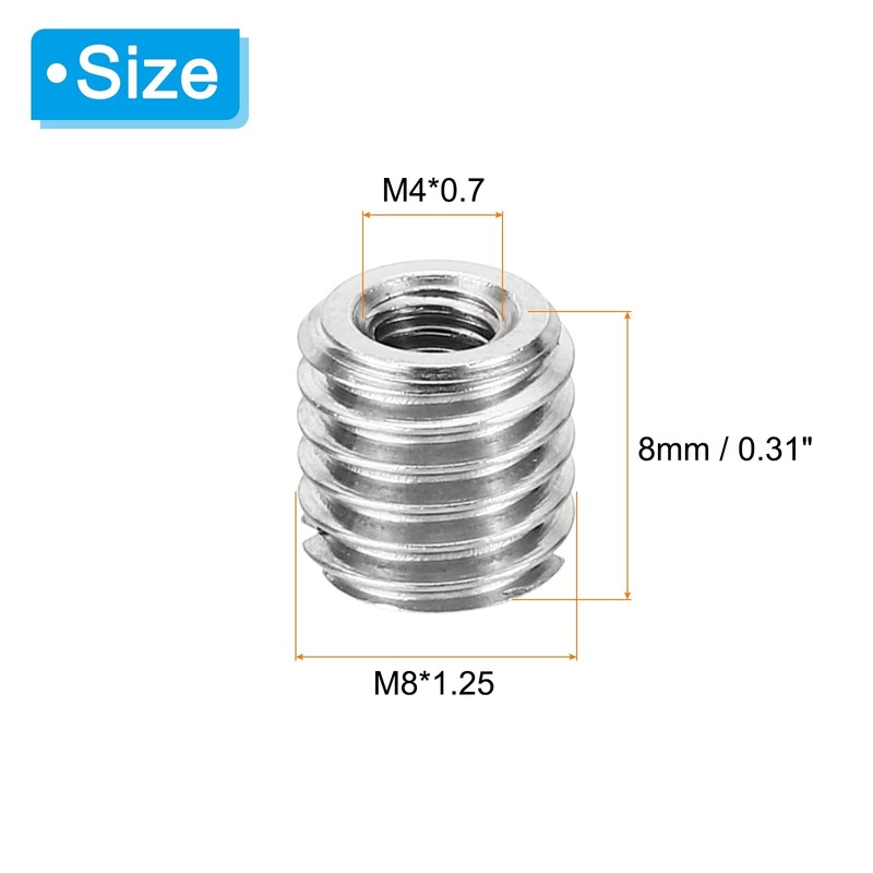 PATIKIL 10pcs M8*1.25 Male M4*0.7 Female Thread Adapter Sleeve Reducer