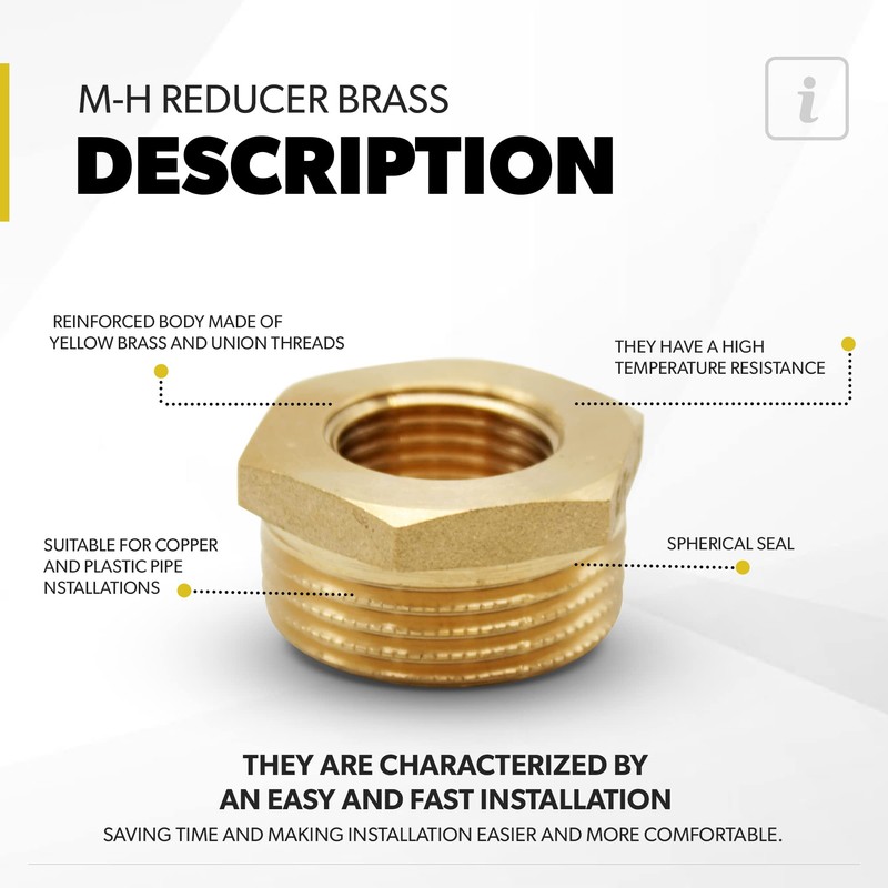 DOJA Barcelona Reducer brass + Teflon, 1/2 inch x 3/8