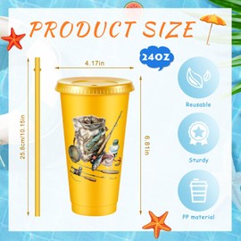 Chuangdi 12pcs Plastic Fishing Party Cups with Lid and Straw 24oz Gone Fishing Gifts Birthday Party Decorations for Dad Men Retirement Fathers Day