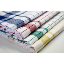 Made in Japan, Linen Blend Glass Towels, 50% Cotton, 50% Linen, 40 x 70 % for Professional Use, Commercial Use, 10 Sheets (Blue Lattice)