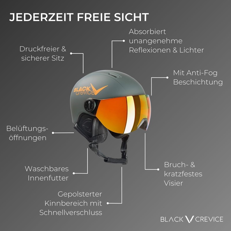 Black Crevice Leogang Children's Visor Helmet, Matt Gun/Orange, 48-52 cm