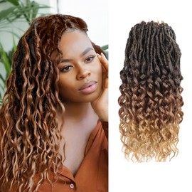Crochet Hair for Women 14 Inch 8 Packs Faux Locs Crochet Hair Goddess Locs Crochet Hair Soft Locs Crochet Hair with Curly Ends Deep Wave Crochet Braids Locs Crochet Hair(1B/30/27, 14 Inch/Pack of 8)