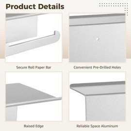 Dual Toilet Paper Holder with Shelf, Wall Mount Roll Paper Hanger, Tissue Holder for Bathroom, Space Aluminum, Drilling or Self-Adhesive