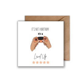 WBdesignz Birthday Card with Envelope - Birthday Card It's A Level Up Gaming Greetings Card Gamer Happy Birthday Card for Her Video Games Card Gamer Birthday
