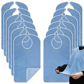 Boyiee 12 baberos para adultos a granel para comer, impermeables, grandes baberos para adultos con botón a presión ajustable, absorbente, lavable, reu