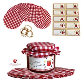 Doilie Kit (10) Jam Jar Decoration Kit by Helen's Own International - 10x Fabric DOILIES + 10x Labels + 10x Rubber Bands - Decorations for Jars of Preserves, Fruit, Canning Accessories
