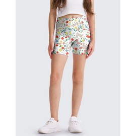 SKIDREAM - Paquete de 3 pantalones cortos de ciclista negros de talle alto para niñas de 4 pulgadas, pantalones cortos deportivos de yoga para correr para niños y adolescentes, Negro/Conejito/Amarillo
