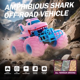 LOYOBOHO Pink Shark Waterproof RC Monster Truck Toys - Amphibious Remote Control Car 4WD All-Terrain Vehicle Toy for Girls Ages 4-12, Durable Off-Road Fun for Kids, Indoor & Outdoor Play