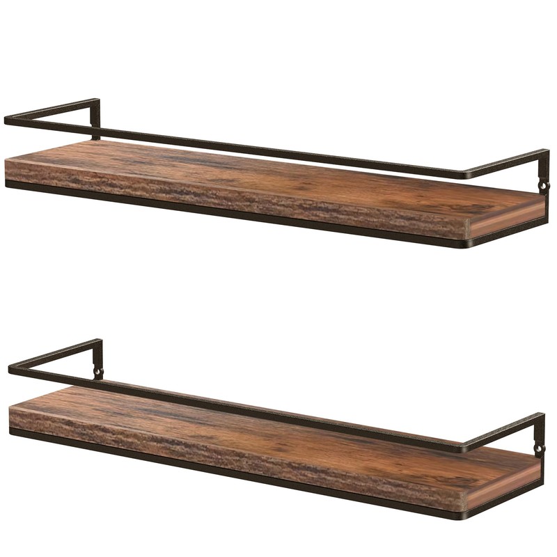 Meangood Floating Shelves Wall Mounted Set of 2, Rustic Wood