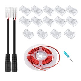 GXILEE Kit de conectores de tira LED de mazorca de 2 pines de 8 mm, tira de mazorca a cable, conexión rápida sin pelar, incluye entrada hembra de CC y cable de extensión de 2 pines de 2 pies