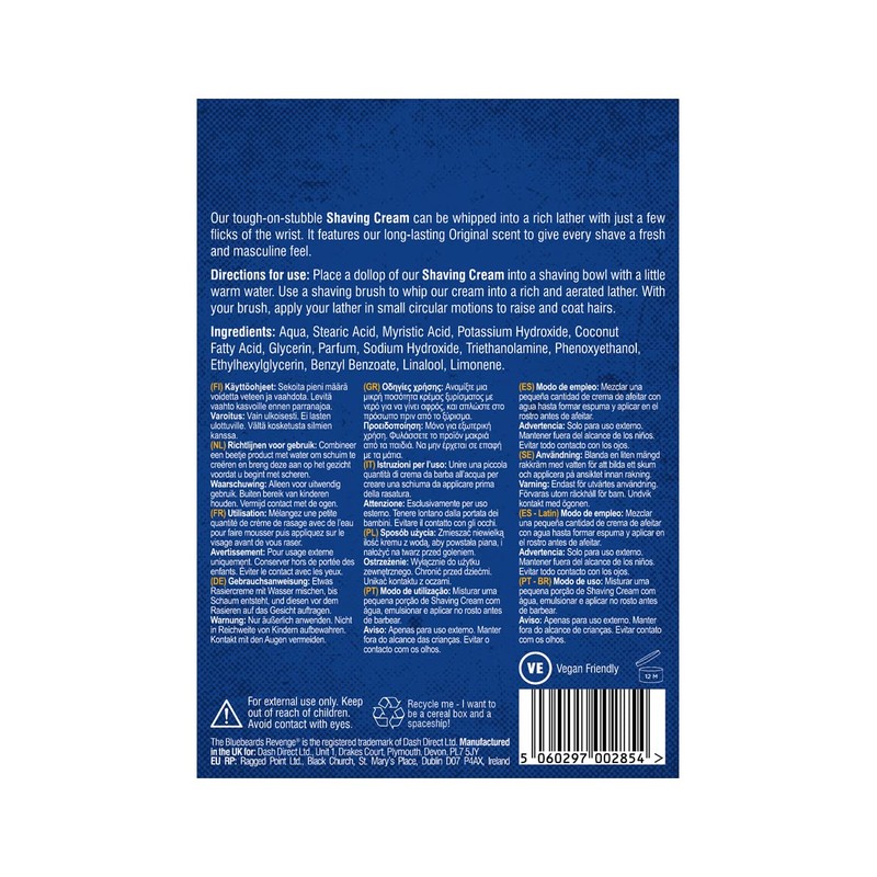 The Bluebeards Revenge, Shaving Cream, Suitable for Vegan, For Men,